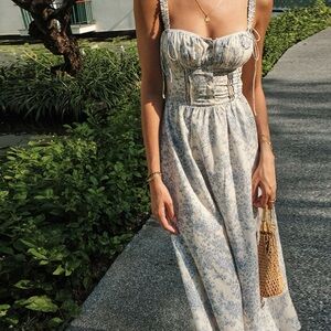 Commense Blue and White Floral Maxi Dress